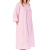 Nightwear Slenderella | Seersucker 3/4 Sleeve Popper Front Gathered Yoke 45 Inch Housecoat - Hc01227