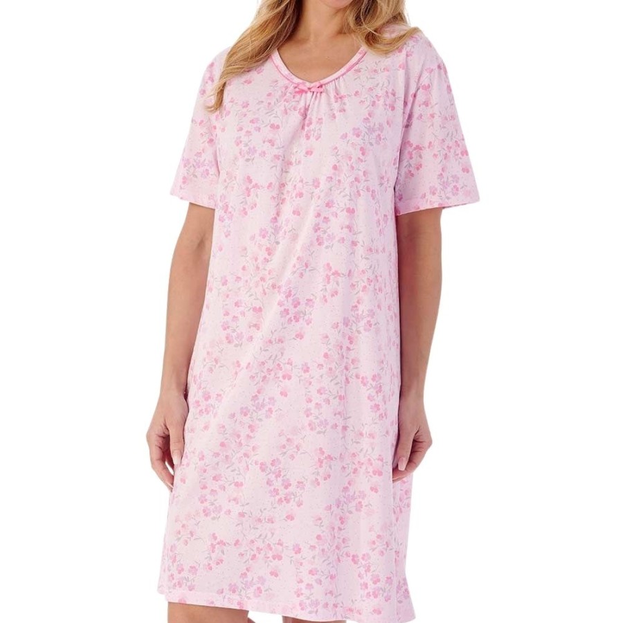 Nightwear Slenderella | Pansy Short Sleeve 38 Inch Cotton Nightdress - Nd01100