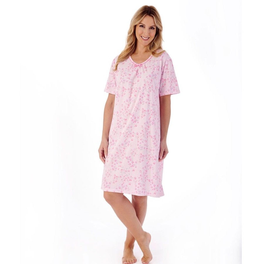 Nightwear Slenderella | Pansy Short Sleeve 38 Inch Cotton Nightdress - Nd01100