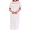 Nightwear Slenderella | Classic Embroidered Yoke Short Sleeve 45 Inch Cotton Nightdress - Nd3270