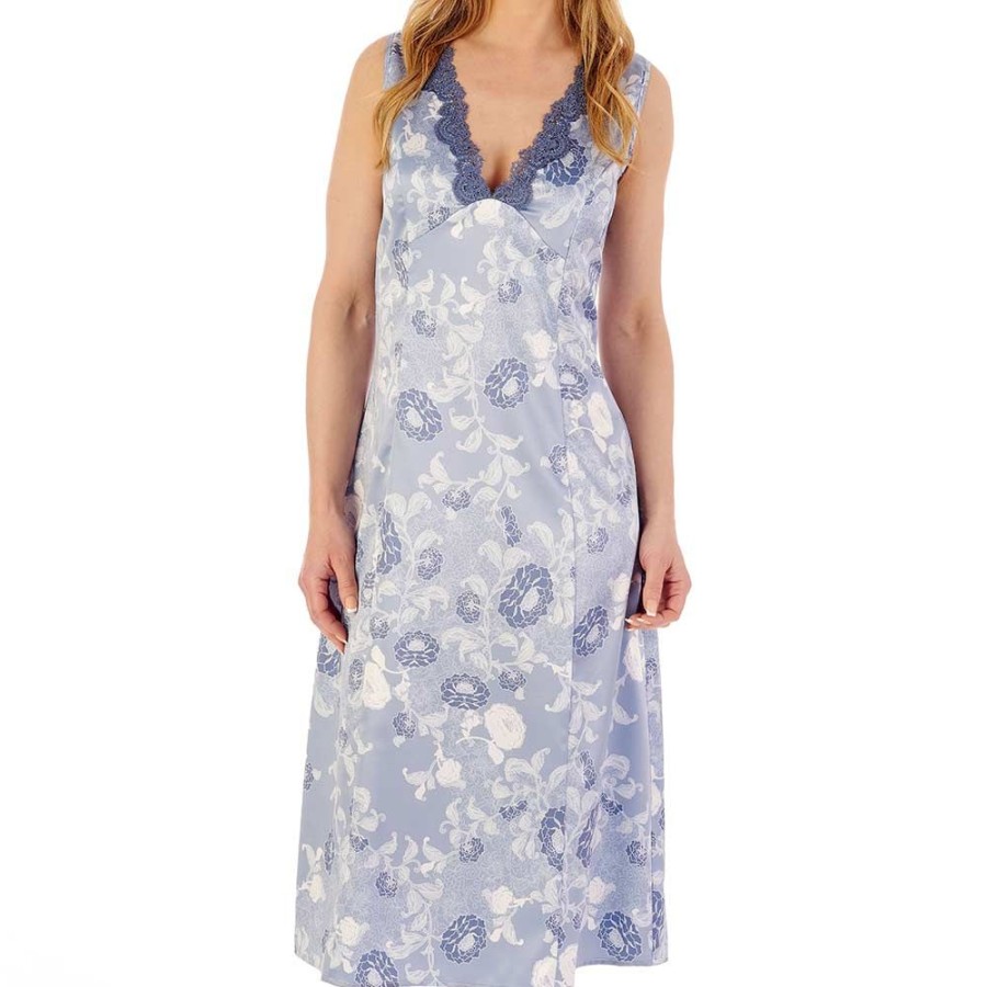 Nightwear Gaspe | Floral Satin Build Up Shoulder 45 Inch Nightdress - Gl02721