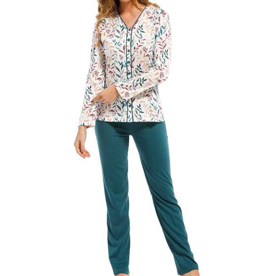 Nightwear Pastunette | Autumn Leaves Long Sleeve Pyjama Set - 25212-368-6 Green