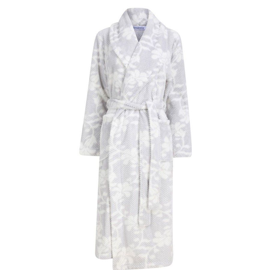 Nightwear Slenderella | Floral Print Mini Waffle Tie Front 46 Inch Housecoat - Hc66361 Grey