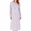 Nightwear Slenderella | Sketch Floral Long Sleeve Buttoned Top Cotton 45 Inch Nightdress - Nd02102