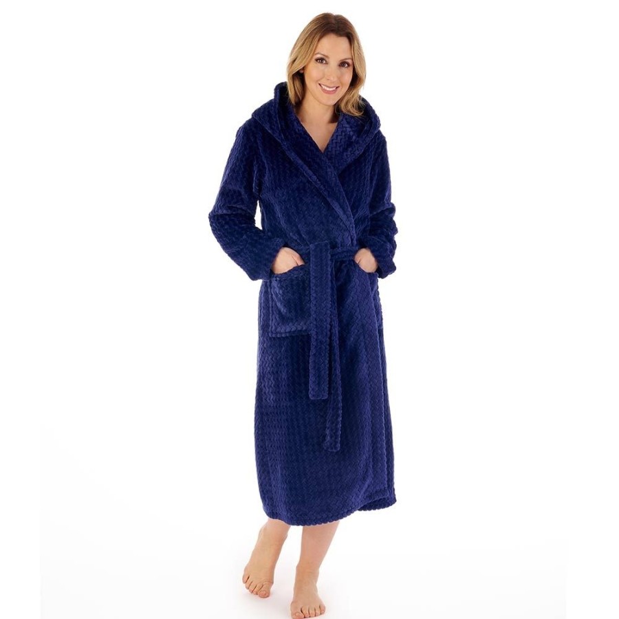 Nightwear Slenderella | Zig-Zag Fleece Hooded Wrap 46 Inch Housecoat - Hc02319