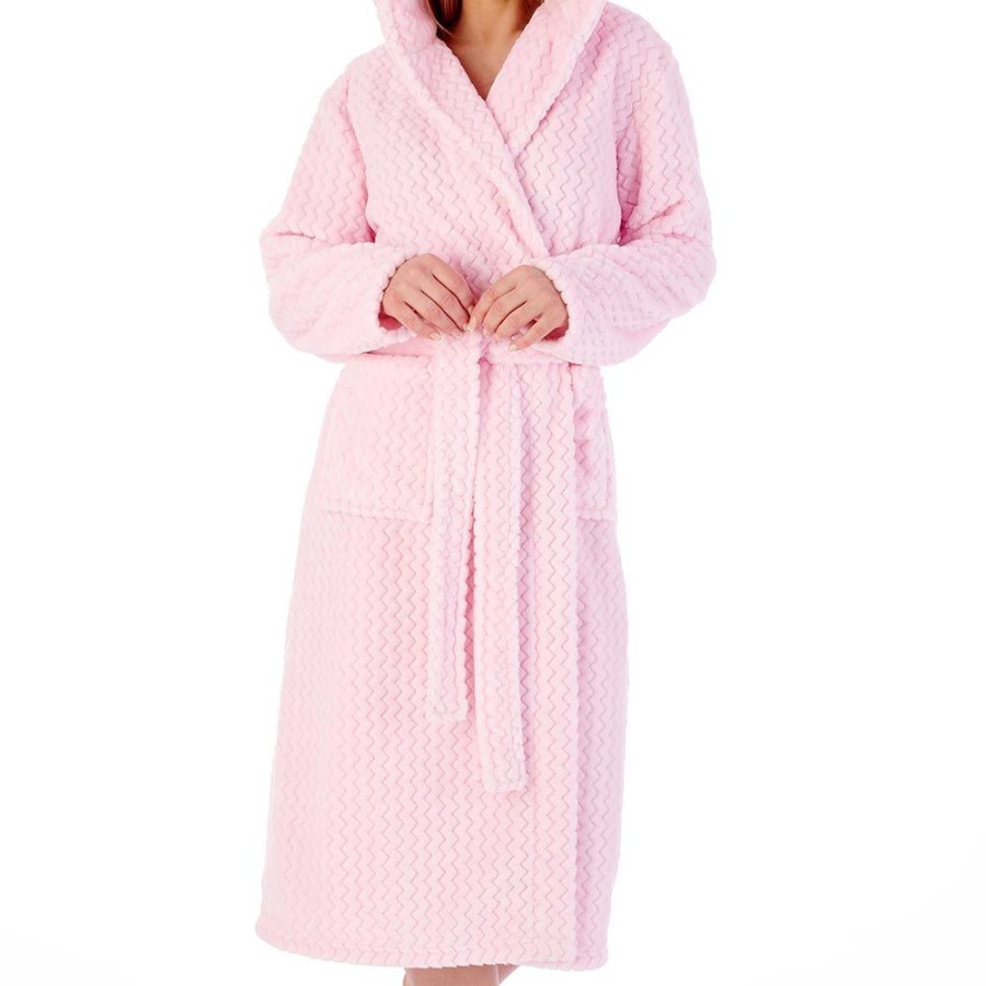 Nightwear Slenderella | Zig-Zag Fleece Hooded Wrap 46 Inch Housecoat - Hc02319