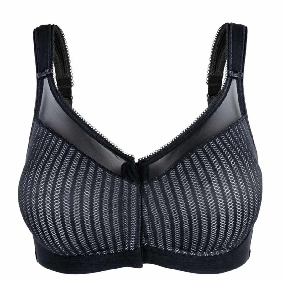 Bras Berlei | Beauty Stripe Non Wired Front Fastening Minimiser Bra - B547 Black/Grey