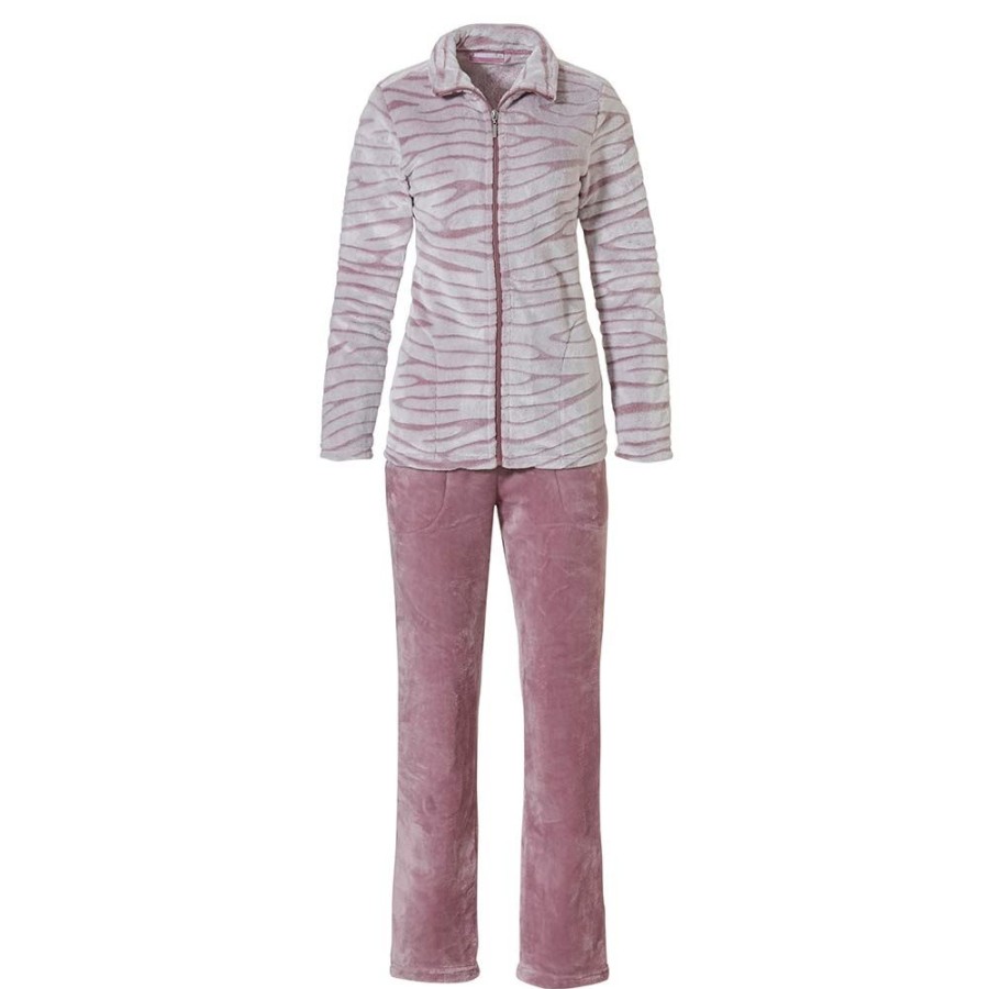 Nightwear Pastunette | Tiger Stripes Zip Opening Pyjama Loungewear Set - 80212-107-8 Snow