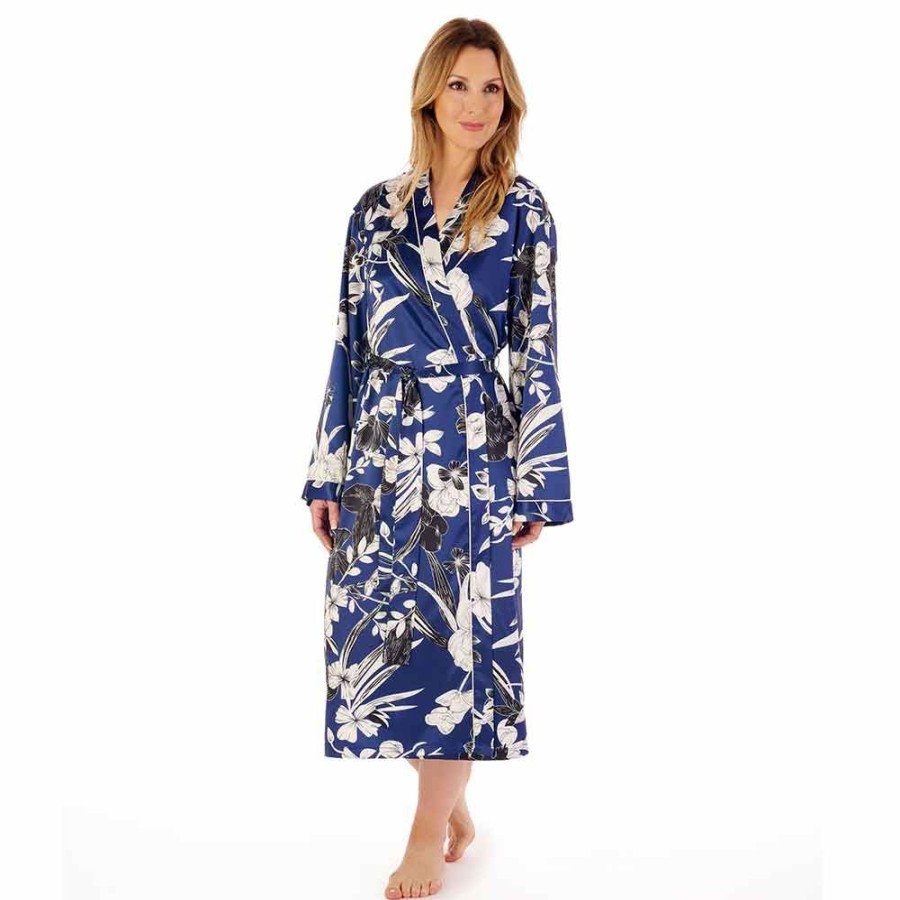 Nightwear Gaspe | Floral Satin Long Sleeve 46 Inch Kimono Wrap - Gl02724