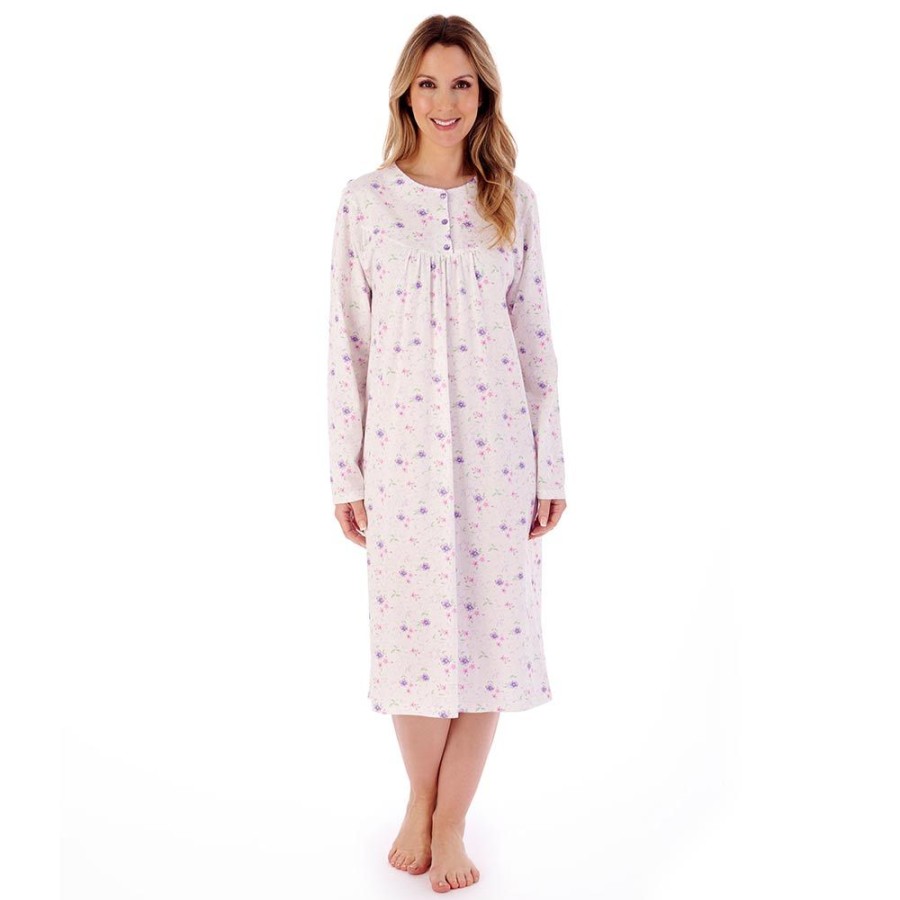 Nightwear Slenderella | Spring Garden Long Sleeve Buttoned Top Cotton 42 Inch Nightdress - Nd02107