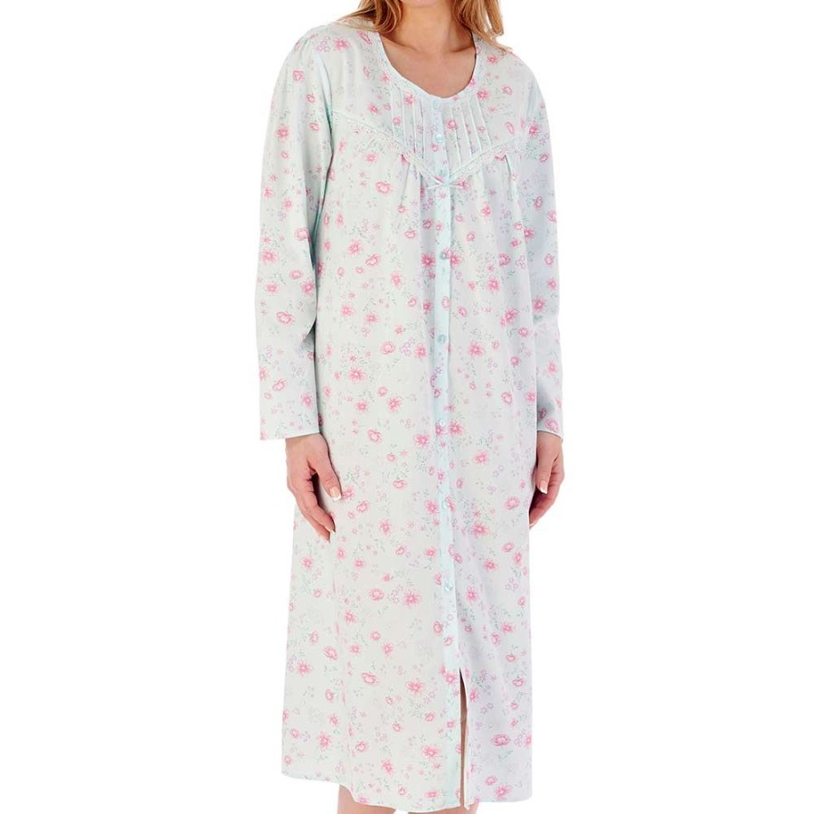 Nightwear Slenderella | Spring Flowers Long Sleeve Button Through Cotton 45 Inch Nightdress - Nd02202