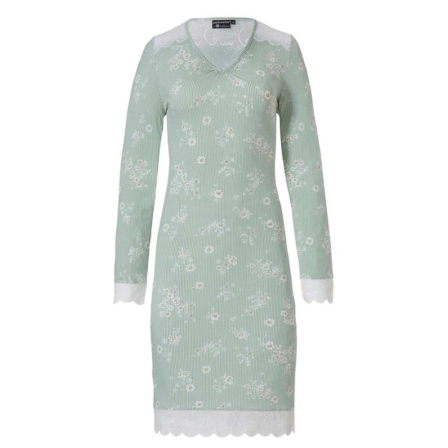 Nightwear Pastunette | Millefleur Long Sleeve 37 Inch Long Nightdress - 15212-328-2 Light Green