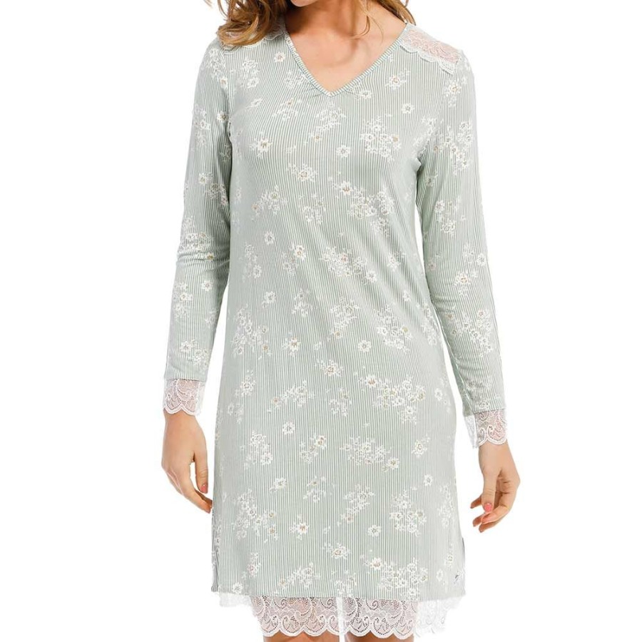 Nightwear Pastunette | Millefleur Long Sleeve 37 Inch Long Nightdress - 15212-328-2 Light Green