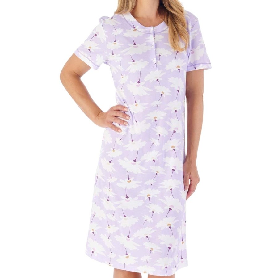 Nightwear Slenderella | Ditsy Print Cotton Jersey 40 Inch Nightdress - Nd03151 Lilac