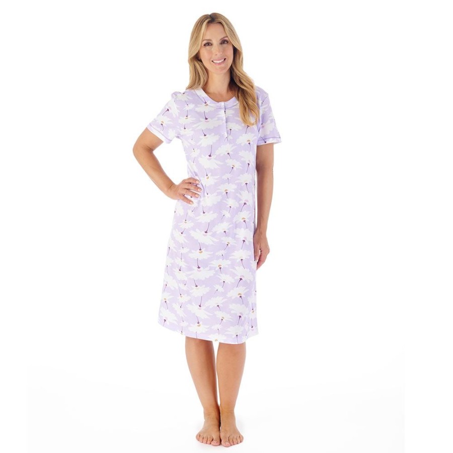 Nightwear Slenderella | Ditsy Print Cotton Jersey 40 Inch Nightdress - Nd03151 Lilac