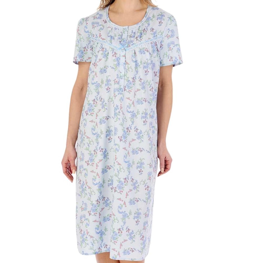 Nightwear Slenderella | Flower Print Short Sleeve Woven Cotton 42 Inch Nightdress - Nd04200