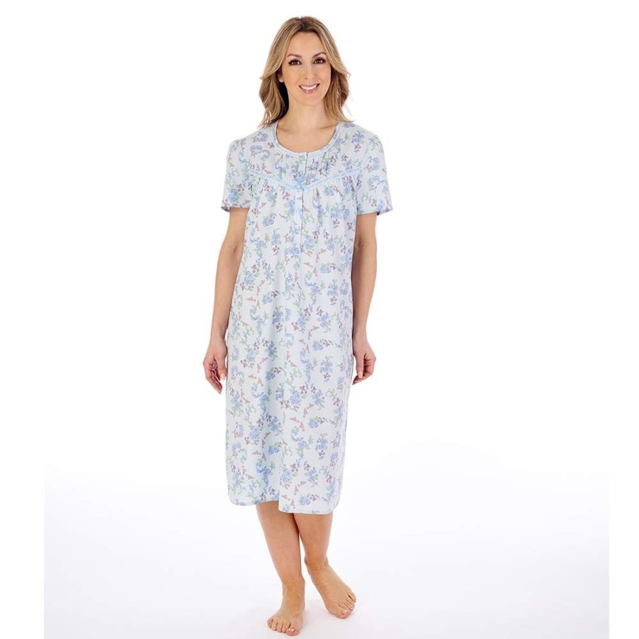 Nightwear Slenderella | Flower Print Short Sleeve Woven Cotton 42 Inch Nightdress - Nd04200