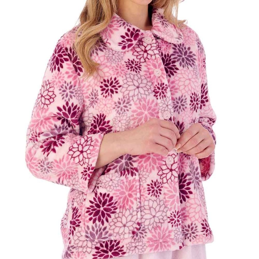 Nightwear Slenderella | Bold Floral Flannel Fleece 3/4 Sleeve Bed Jacket - Bj02310