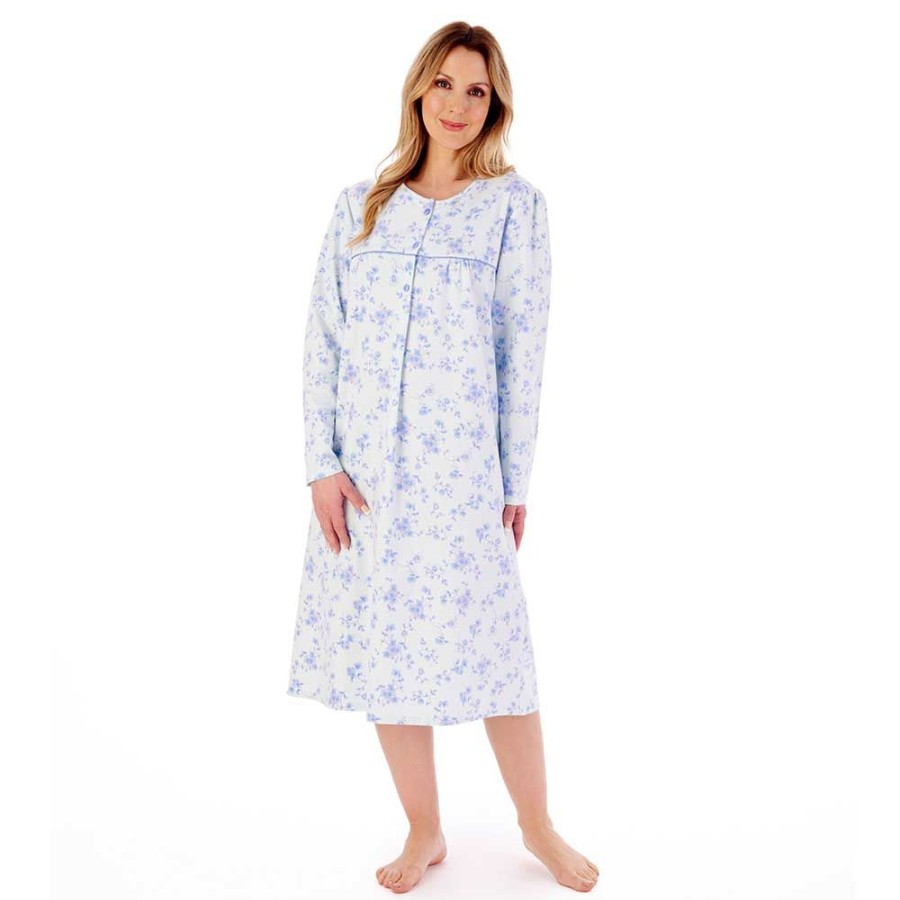 Nightwear Slenderella | Floral Brushed Cotton Long Sleeve 43 Inch Nightdress - Nd02210