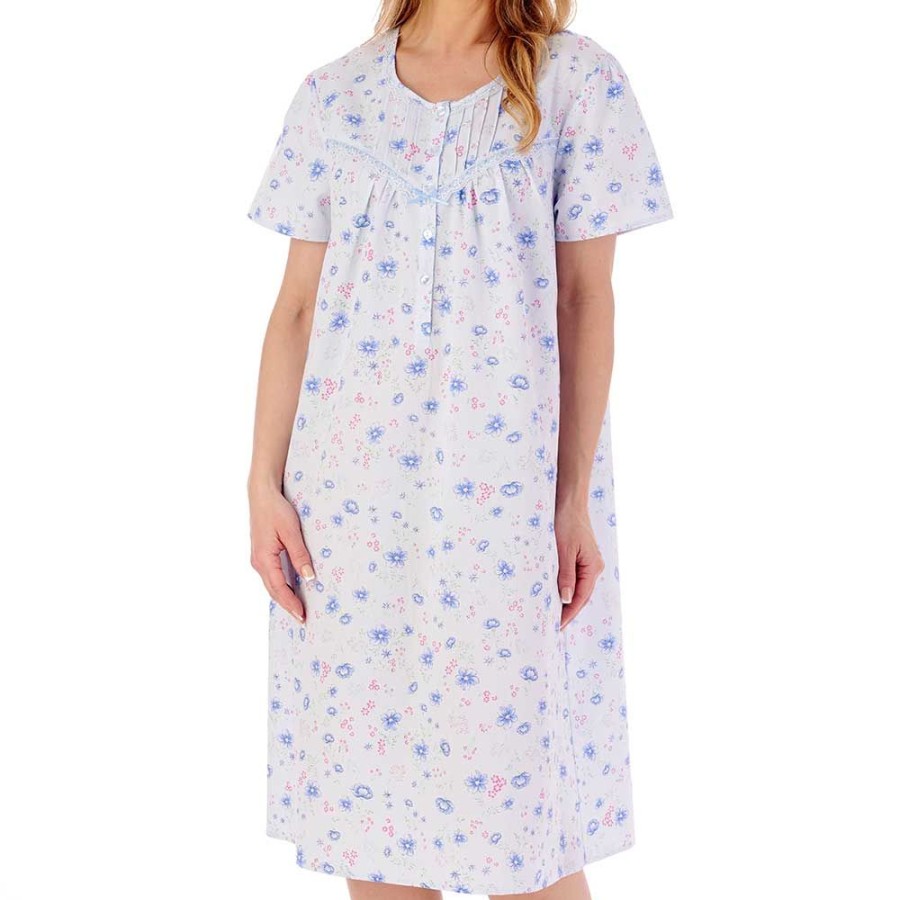 Nightwear Slenderella | Spring Flowers Short Sleeve Cotton 42 Inch Nightdress - Nd02200