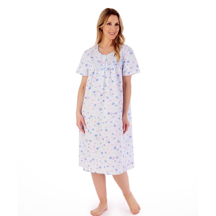 Nightwear Slenderella | Spring Flowers Short Sleeve Cotton 42 Inch Nightdress - Nd02200