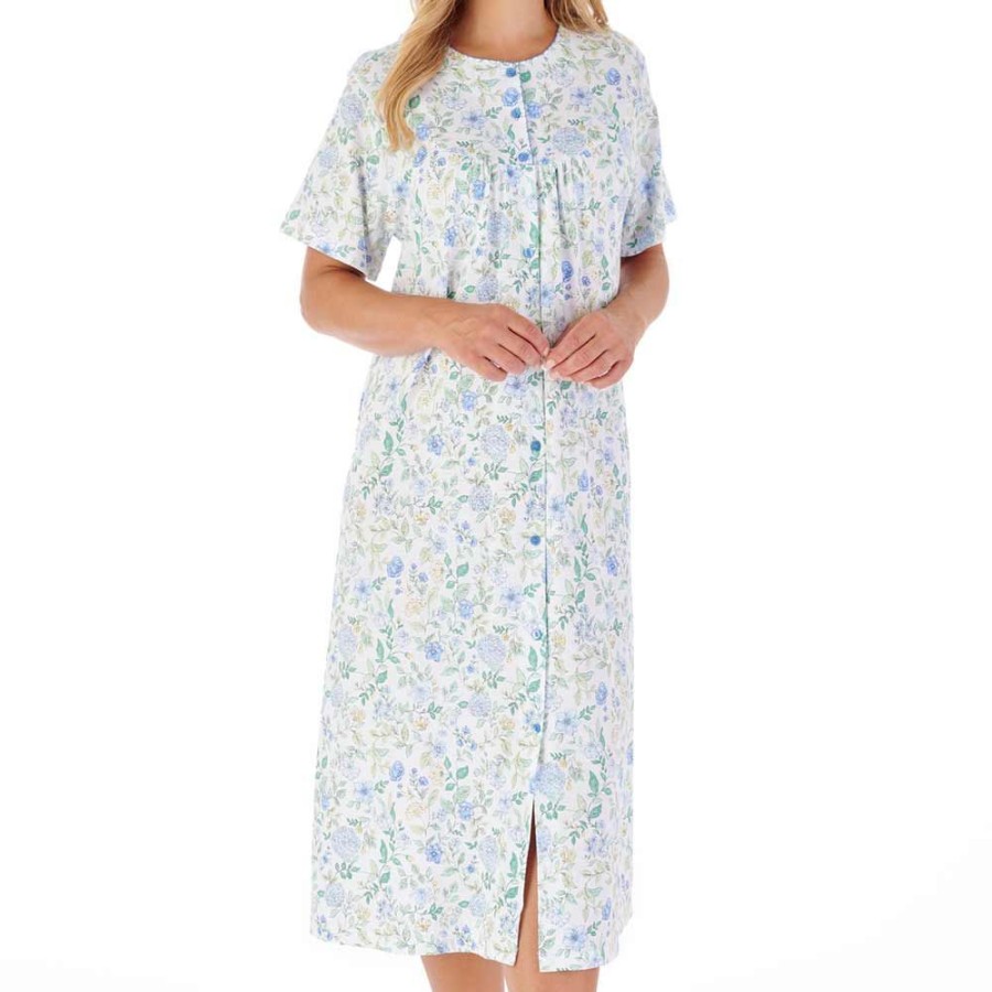 Nightwear Slenderella | Hedgerow Flowers Short Sleeve Button Through 46 Inch Cotton Nightdress - Nd03133