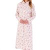 Nightwear Slenderella | Floral Brushed Cotton Buttoned Top Collar 45 Inch Nightdress - Nd02211