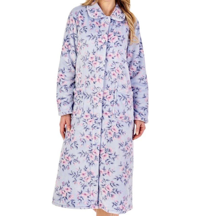 Nightwear Slenderella | Aconite Button Through Flannel Fleece 46 Inch Housecoat - Hc04311