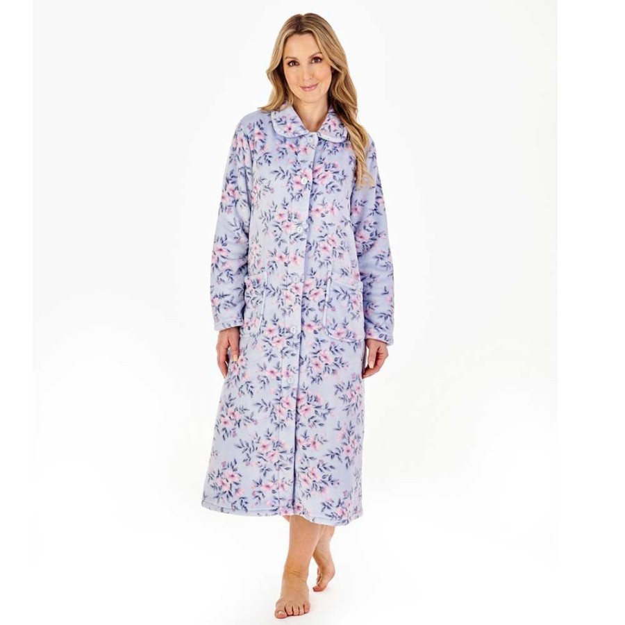 Nightwear Slenderella | Aconite Button Through Flannel Fleece 46 Inch Housecoat - Hc04311