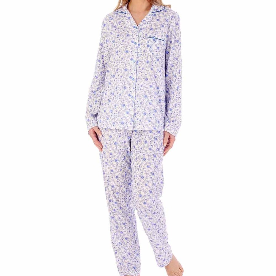 Nightwear Slenderella | Sketch Floral Long Sleeve Tailored Cotton Pyjama Set - Pj02103