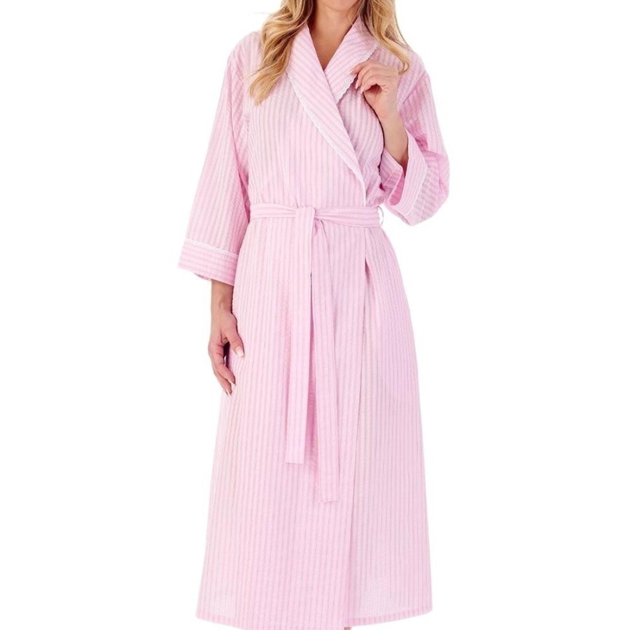 Nightwear Slenderella | Seersucker 3/4 Sleeve Lightweight Belted Wrap 48 Inch Housecoat - Hc01228