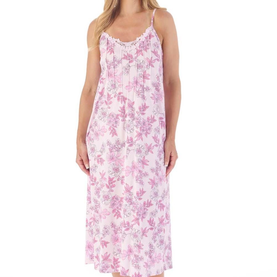 Nightwear Slenderella | Tonal Floral Print Spaghetti Strap 46 Inch Nightdress - Nd03110