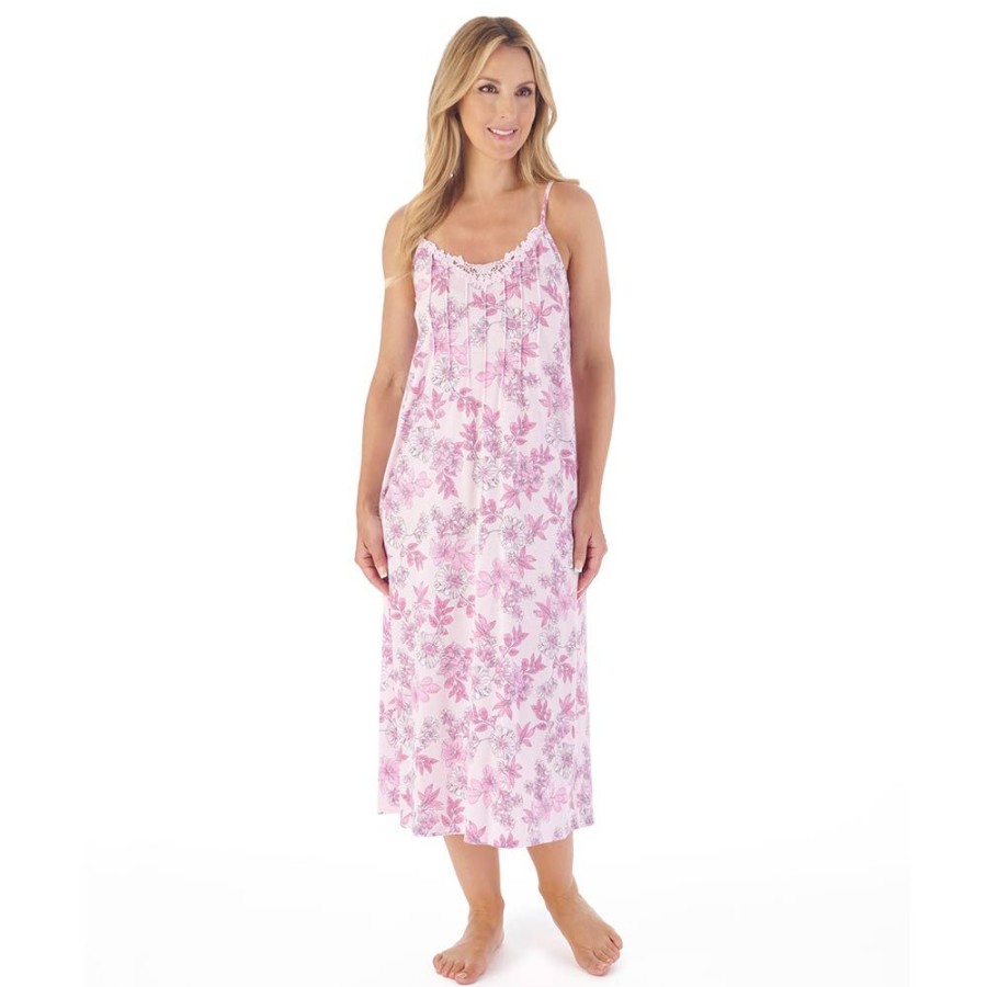 Nightwear Slenderella | Tonal Floral Print Spaghetti Strap 46 Inch Nightdress - Nd03110