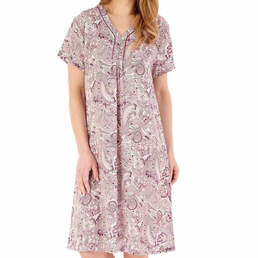 Nightwear Slenderella | Paisley Print Short Sleeve 40 Inch Woven Nightdress - Nd88226