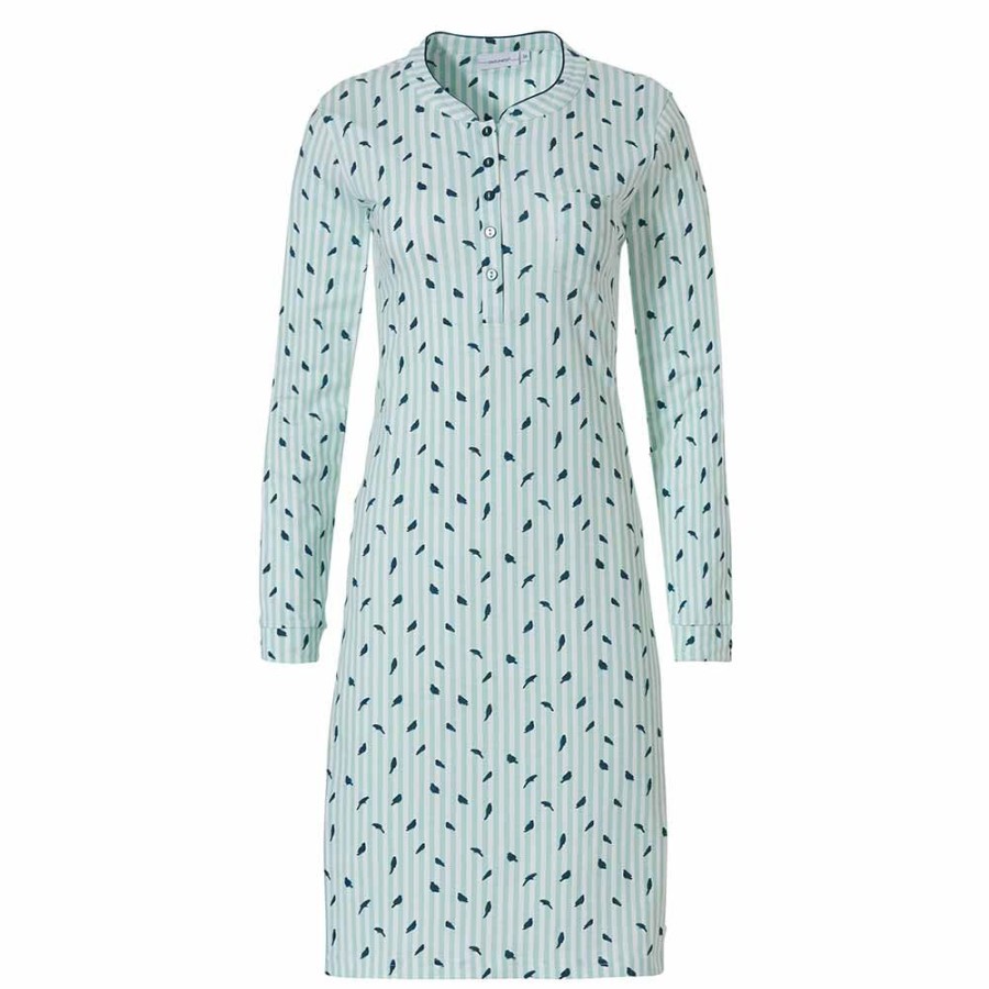 Nightwear Pastunette | Green Birds Long Sleeve Organic Cotton Nightdress - 10212-145-4 Turquoise