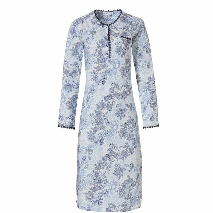 Nightwear Pastunette | Dutch Floral Long Sleeve 43 Inch Nightdress - 10212-158-4 Snow