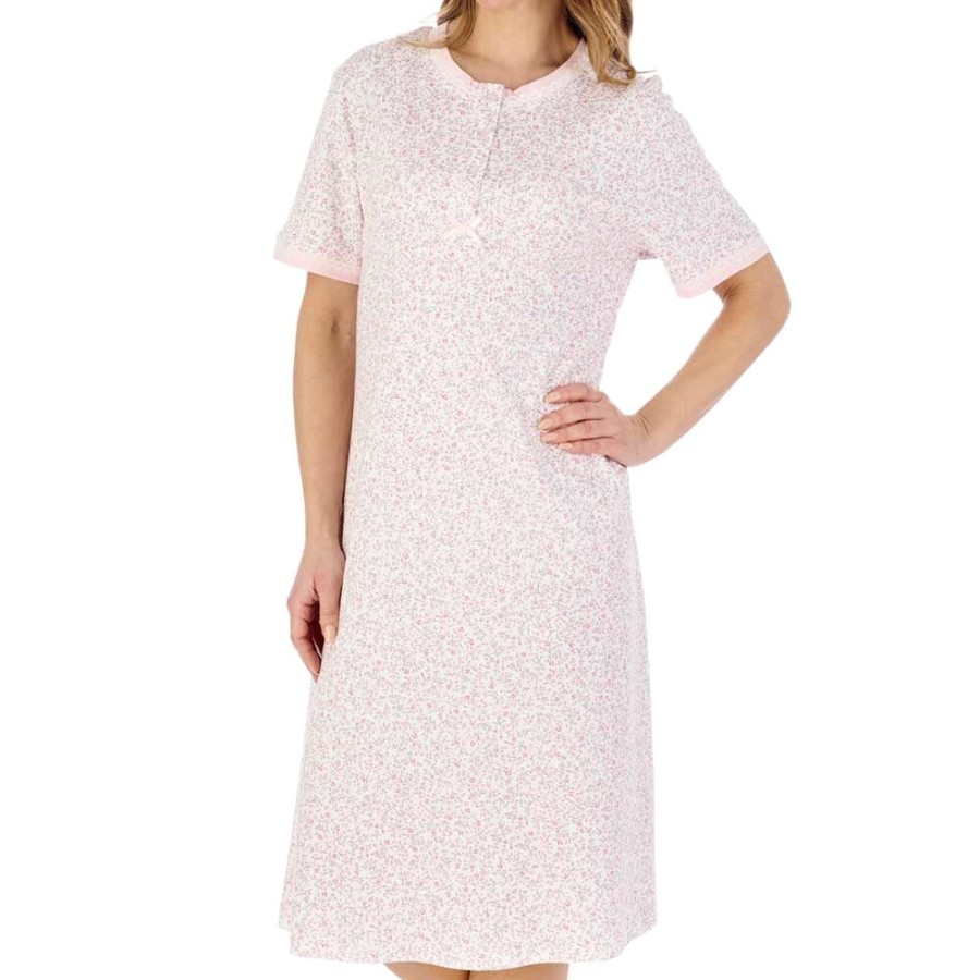 Nightwear Slenderella | Forget Me Not Short Sleeve Cotton Interlock 42 Inch Nightdress - Nd04125