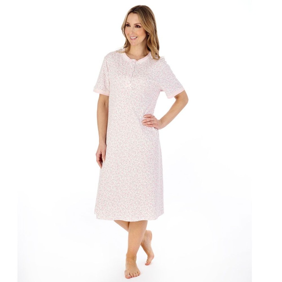 Nightwear Slenderella | Forget Me Not Short Sleeve Cotton Interlock 42 Inch Nightdress - Nd04125