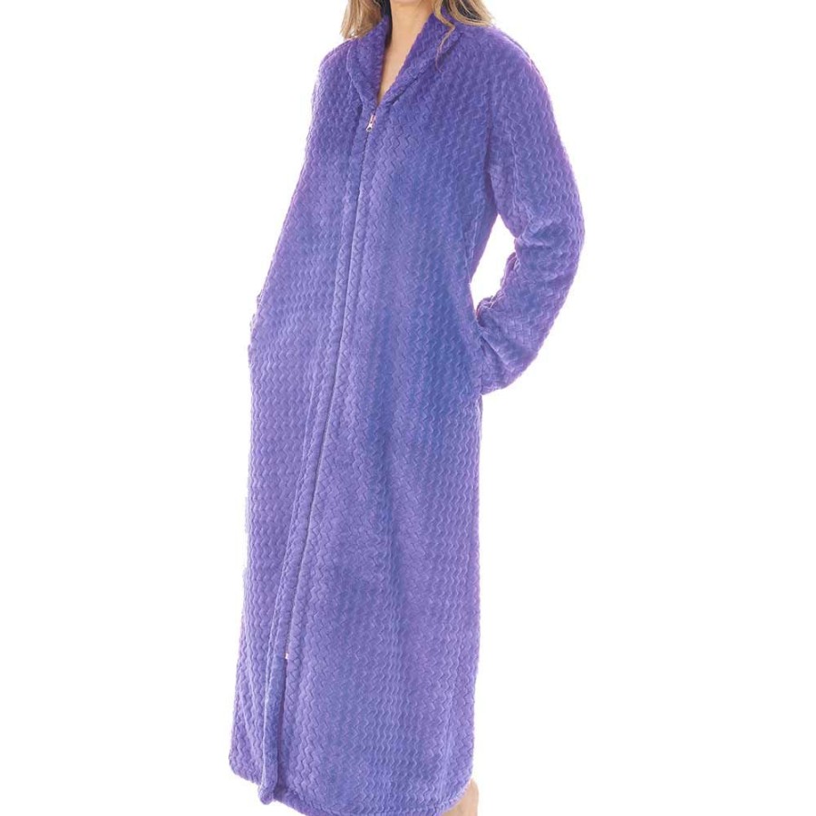 Nightwear Slenderella | Zig-Zag Fleece Longer Length Zip Opening 50 Inch Housecoat - Hc02317