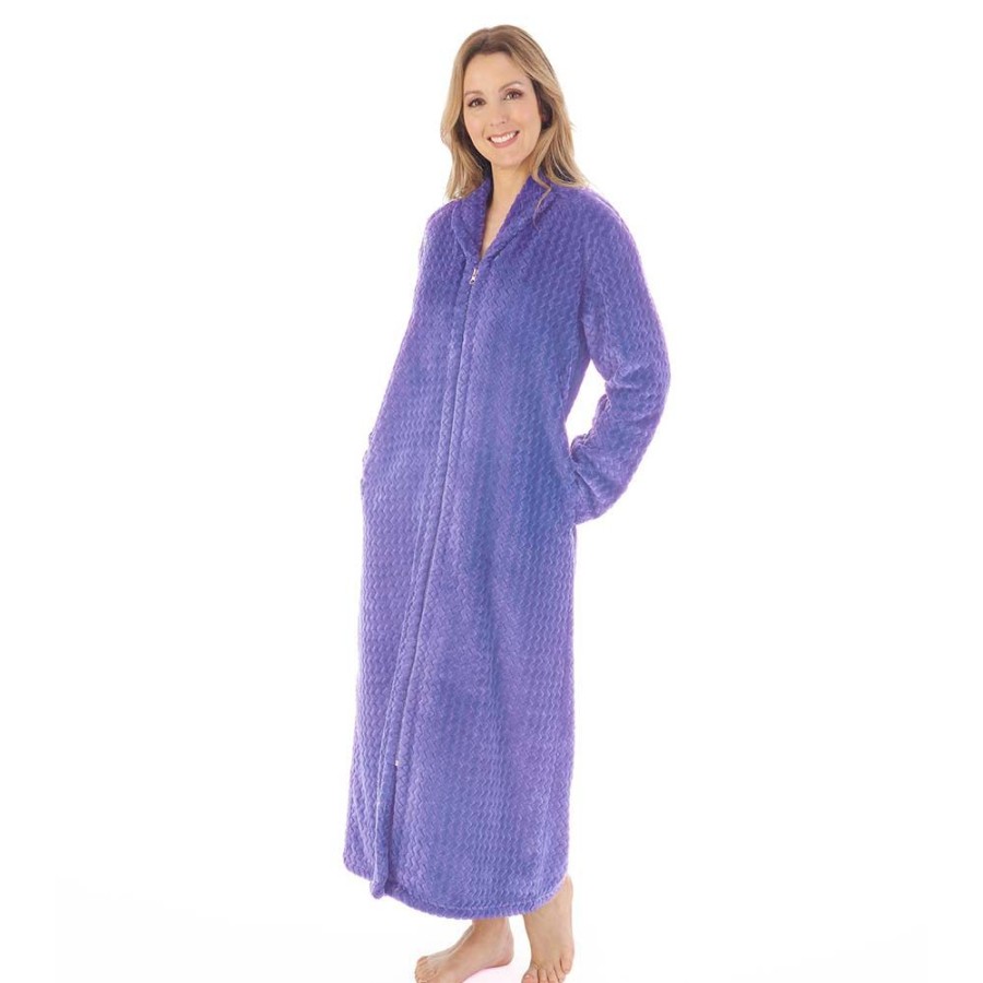 Nightwear Slenderella | Zig-Zag Fleece Longer Length Zip Opening 50 Inch Housecoat - Hc02317