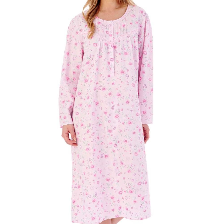 Nightwear Slenderella | Spring Flowers Long Sleeve Cotton 45 Inch Nightdress - Nd02201