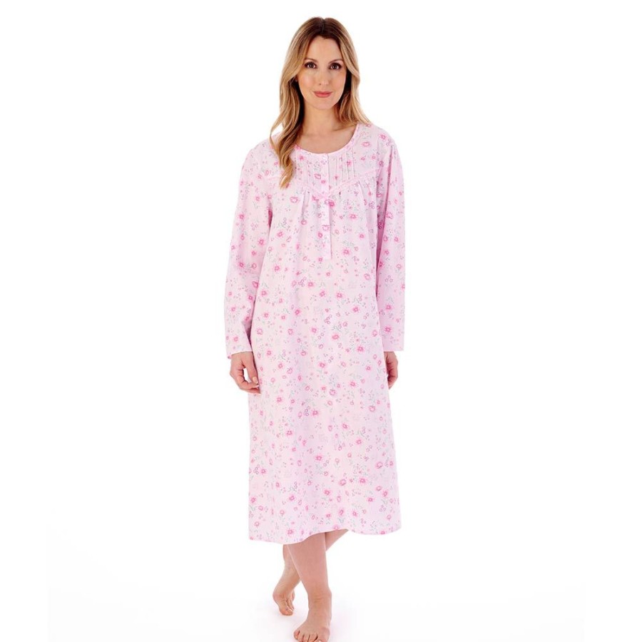 Nightwear Slenderella | Spring Flowers Long Sleeve Cotton 45 Inch Nightdress - Nd02201