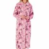 Nightwear Slenderella | Bold Floral Flannel Fleece Button Opening 46 Inch Housecoat - Hc02311 Pink