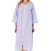 Nightwear Slenderella | Seersucker Zip Front Gathered Yoke 45 Inch Housecoat - Hc01229