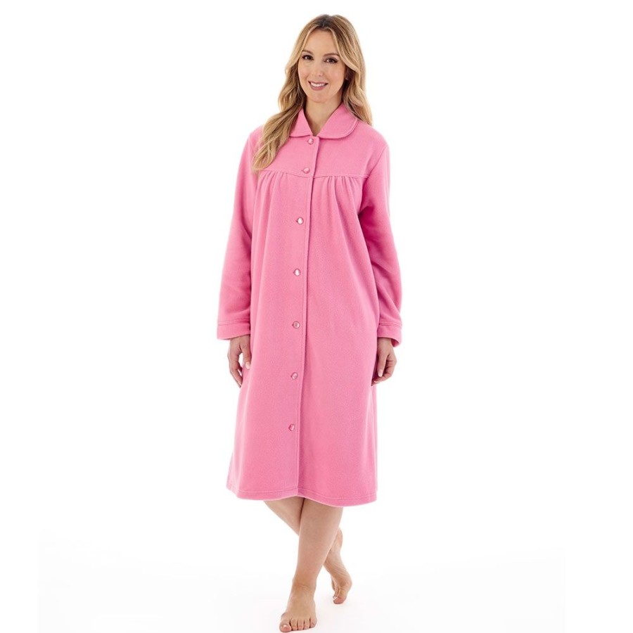 Nightwear Slenderella | Button Opening Curved Yoke Polar Fleece Housecoat - Hc6324