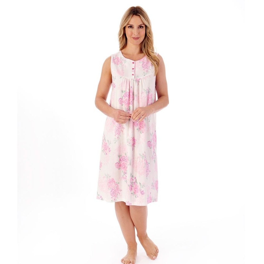 Nightwear Slenderella | Large Floral Sleeveless 40 Inch Cotton Nightdress - Nd01131