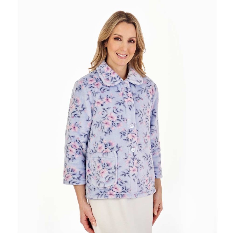 Nightwear Slenderella | Aconite 3/4 Sleeve Flannel Fleece Buttoned Bedjacket - Bj04310