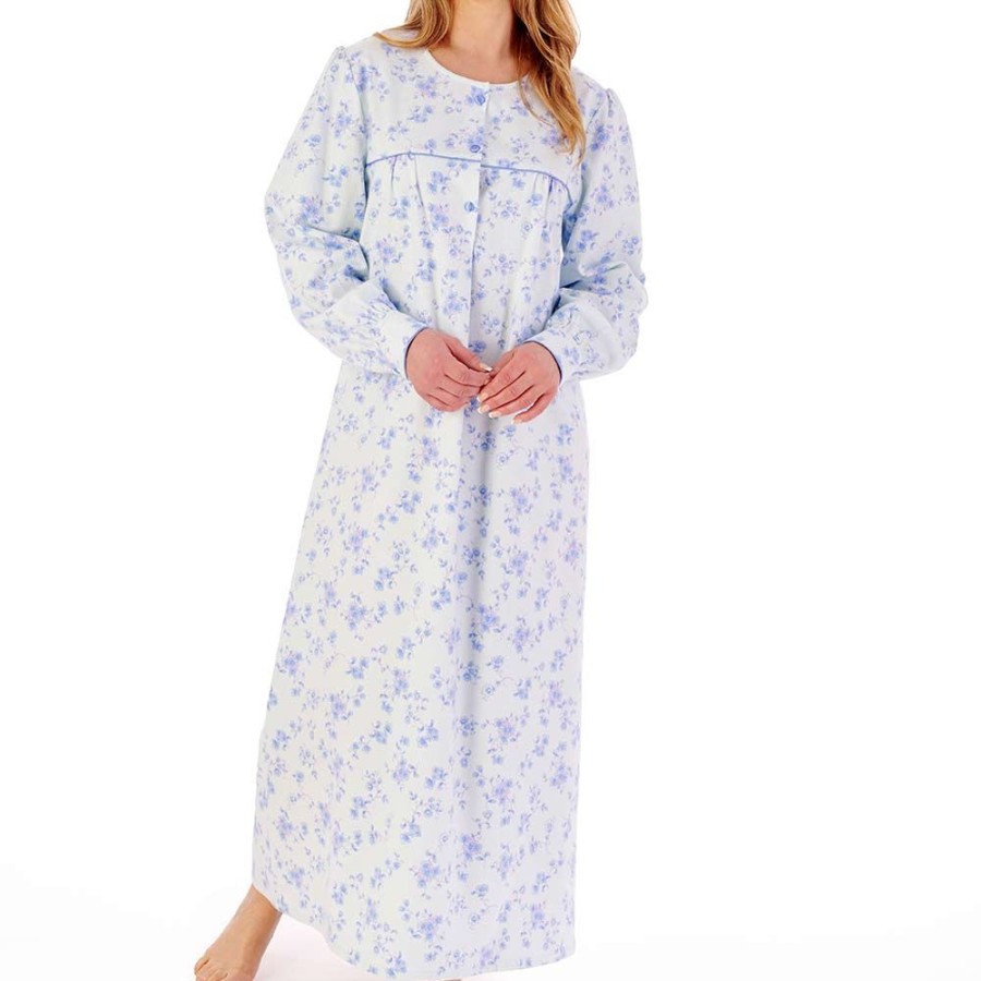 Nightwear Slenderella | Floral Brushed Cotton Longer Length Round Neck 51 Inch Nightdress - Nd02214