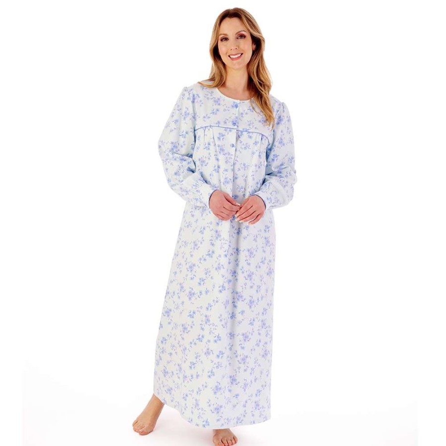 Nightwear Slenderella | Floral Brushed Cotton Longer Length Round Neck 51 Inch Nightdress - Nd02214