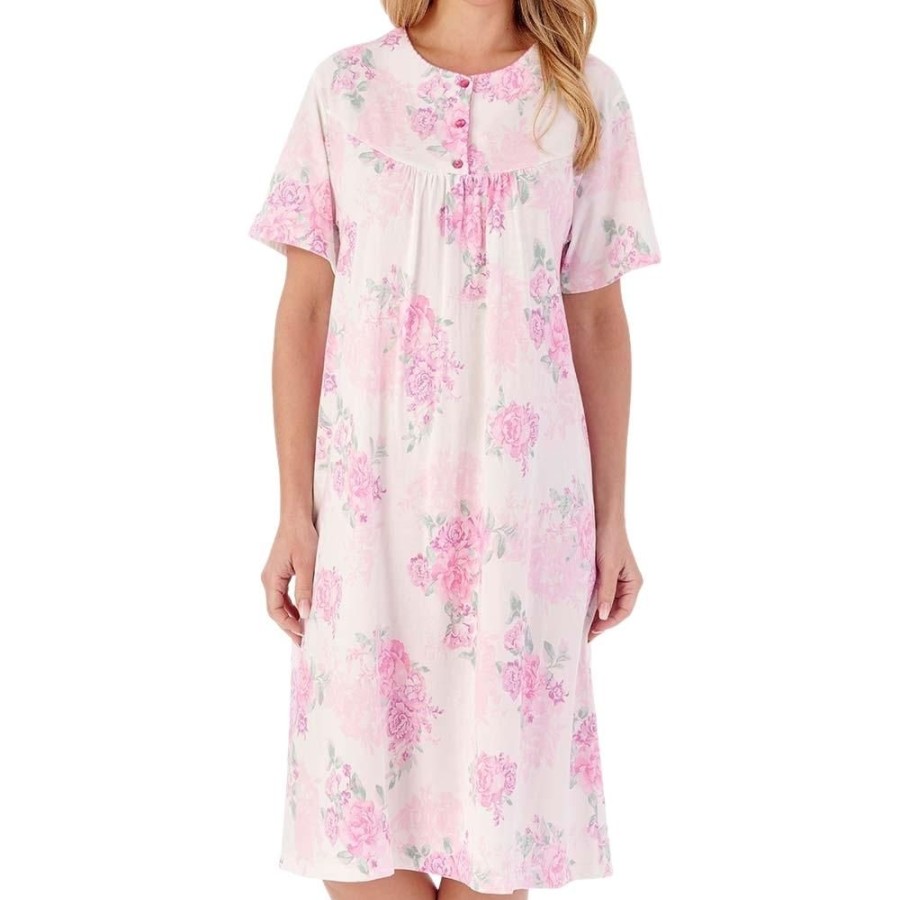 Nightwear Slenderella | Large Floral Short Sleeve 42 Inch Cotton Nightdress - Nd01132